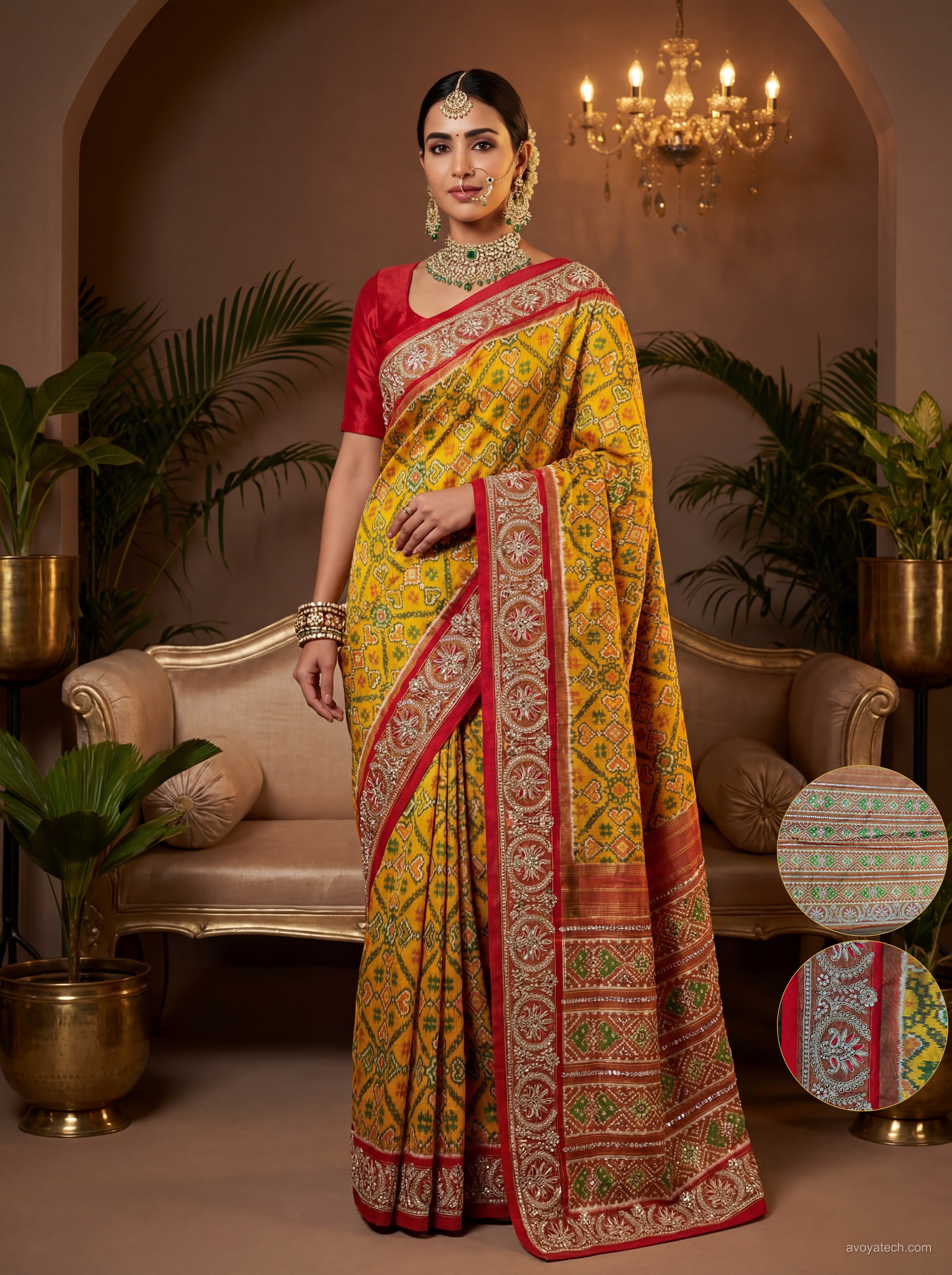 After Yellow Banarasi Saree